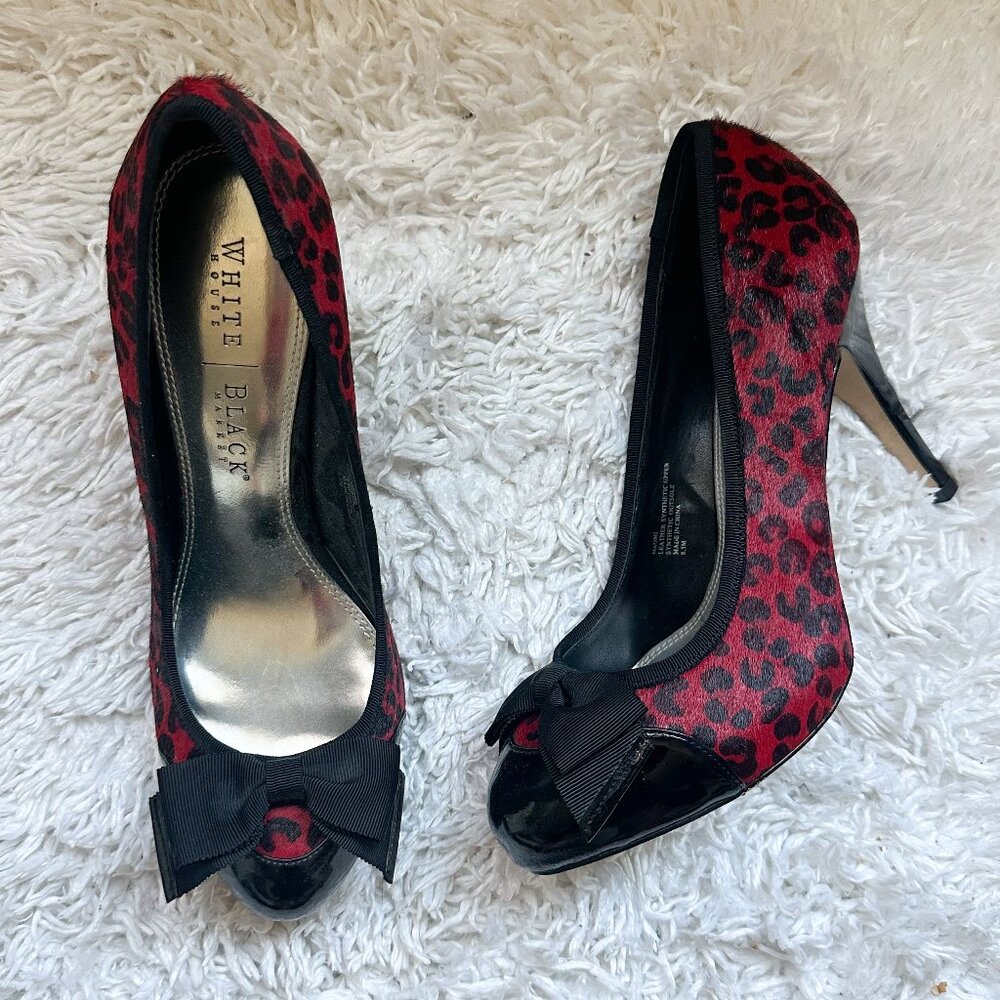 WHITE HOUSE BLACK MARKET Naomi Leopard High Heel Pumps | Red Black | Size 8.5